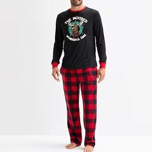 Pajama Set 2XL Plaid Fleece Pants Jersey Top "The Moosed Wonderful Time" Men's